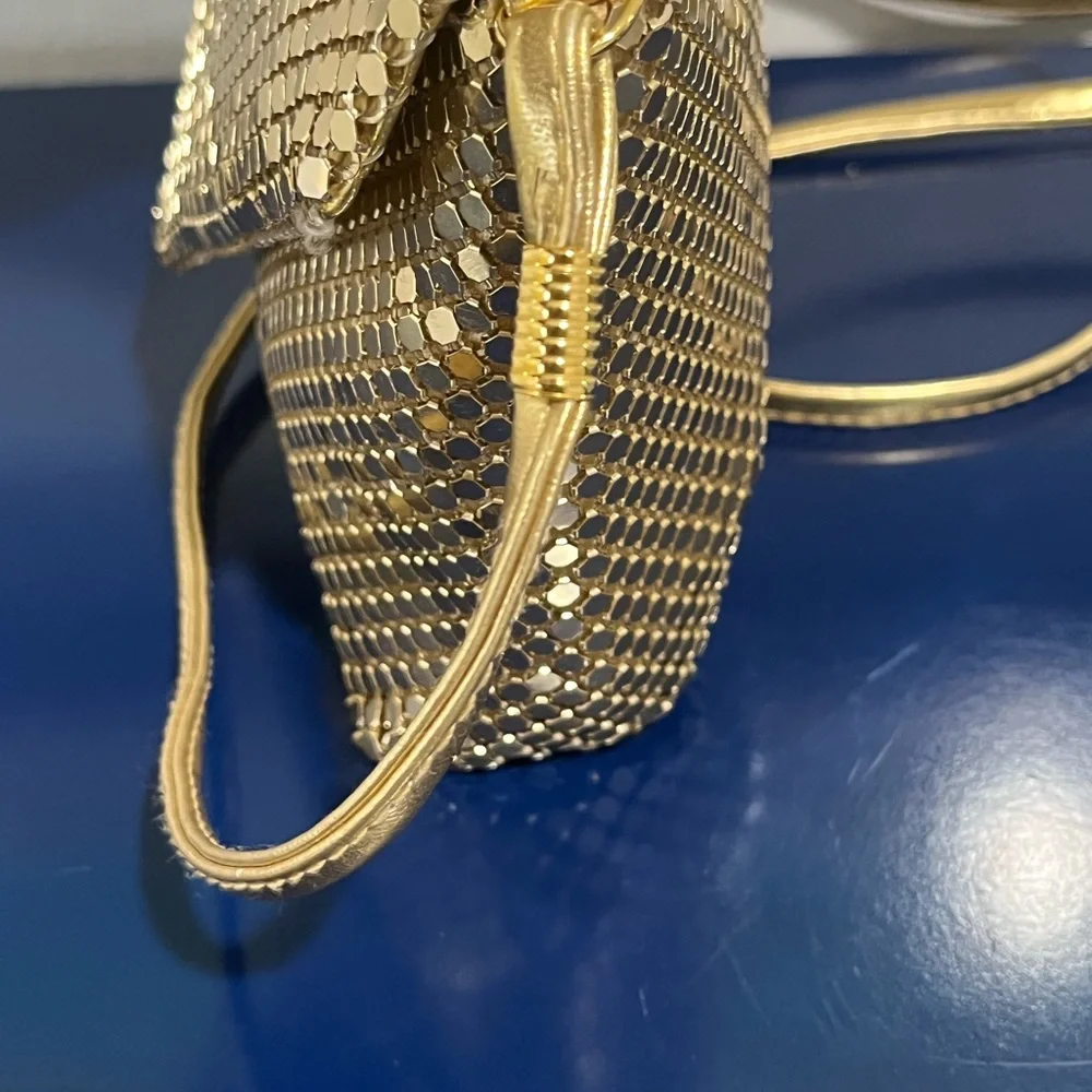 Gold Mesh Purse Handbag Evening Metal Bag Envelope Crossbody Vintage 80s 90s